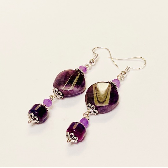 Deep Purple Genuine Amethyst & Sugilite Earrings - Picture 1 of 8